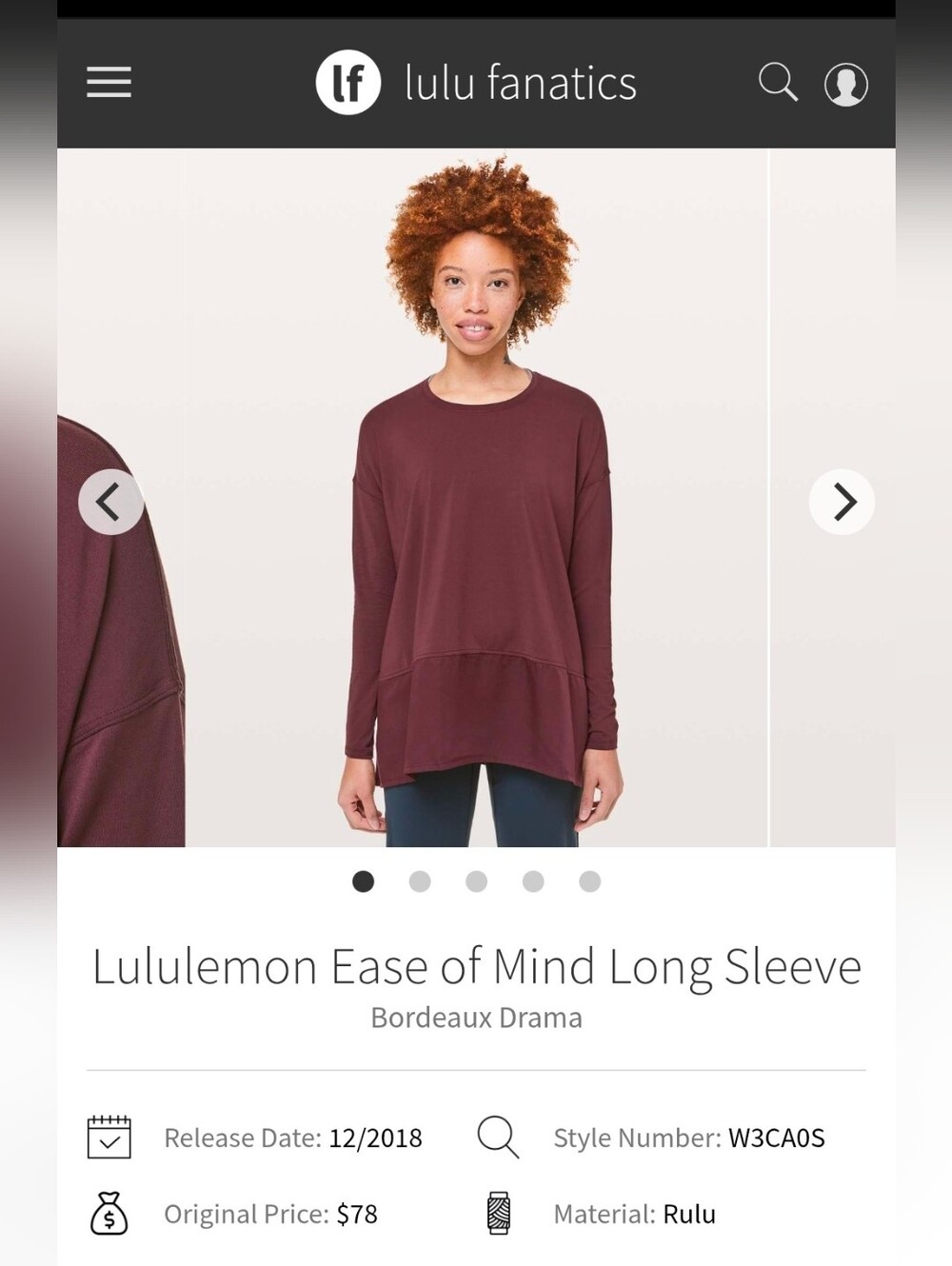 Lululemon Ease of Mind Long Sleeve Bordeaux Drama. 6